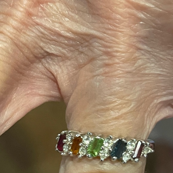 Elegant Multi-Gemstone Silver Ring - Picture 2 of 2